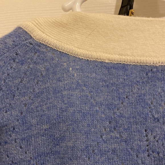 Sandro Cashmere Lucas Pointelle Stitch Light Blue White Cardigan w/Pearl Buttons - Picture 11 of 11